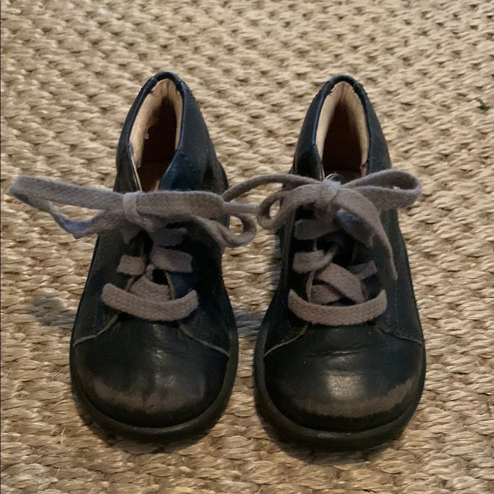 Umi Black Leather Baby Shoes with Gray Laces